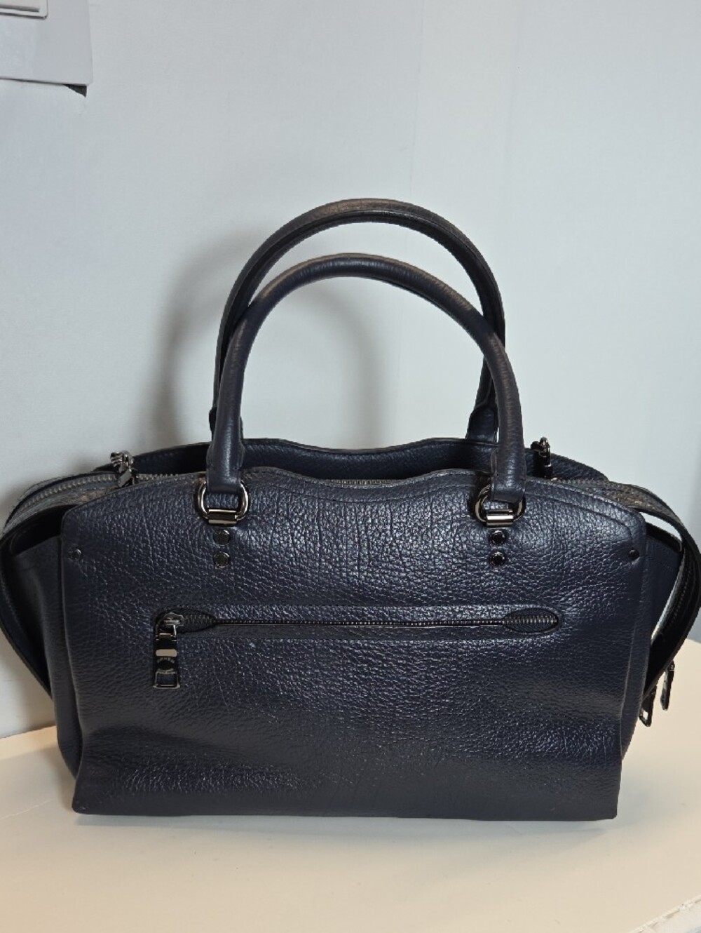 Coach Drew Satchel Pebbled Leather in Navy With Gun Metal Hardware - Picture 2 of 11